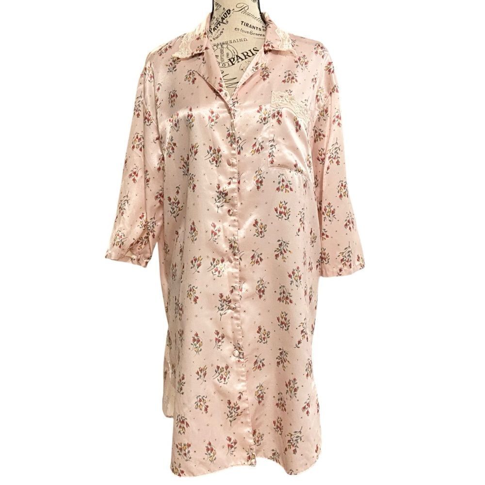 Vintage Kathryn Floral Front Button Sleepwear Dress in Size Small